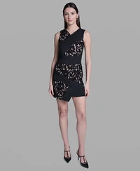 Bcbg Women's Lace Crepe Combo Mini Dress