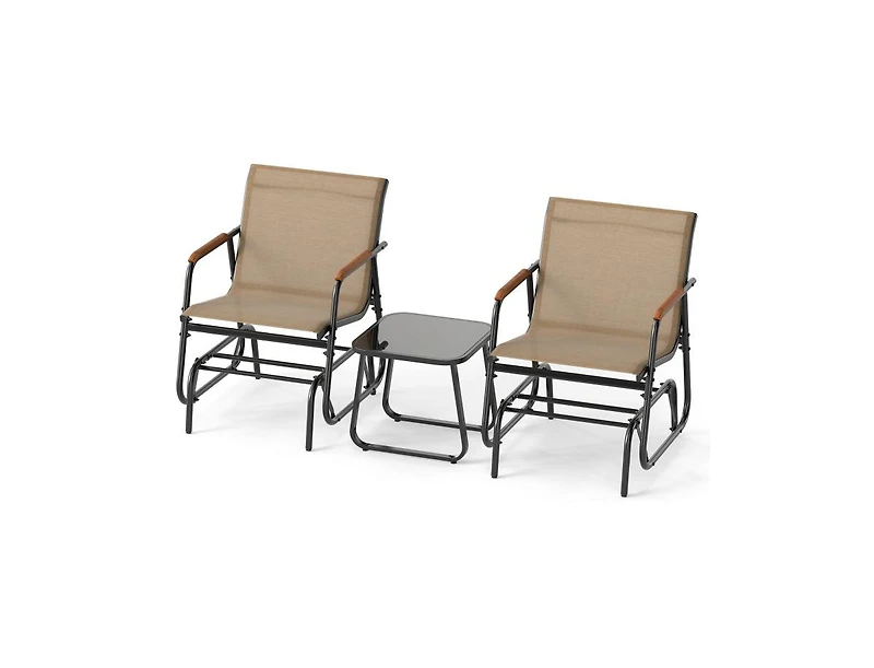 Boyel Living 3-Piece Outdoor Glider Bistro Set with Tempered Glass Top and Metal Frame, Coffee