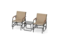 Boyel Living 3-Piece Outdoor Glider Bistro Set with Tempered Glass Top and Metal Frame, Coffee