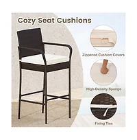 Boyel Living 3 Piece Outdoor Bar Set with 2 Seat Cushions for Porch Yard