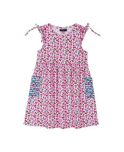 Andy & Evan Toddler Girls Cherry Striped Blocked Dress With Scalloped Neck Binding