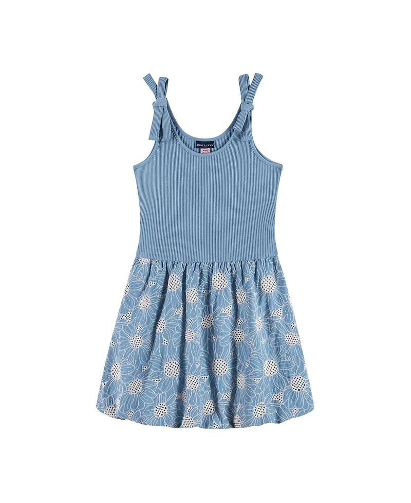Andy & Evan Big Girls Floral Eyelet Rib Knit Bow Shoulder Dess