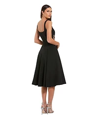 Mac Duggal Women's Sleeveless Crepe Rhinestone Cutout Midi Dress