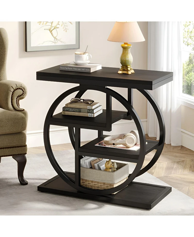 Slickblue Wood End Table with 4 Tier Storage Shelves for Living Room