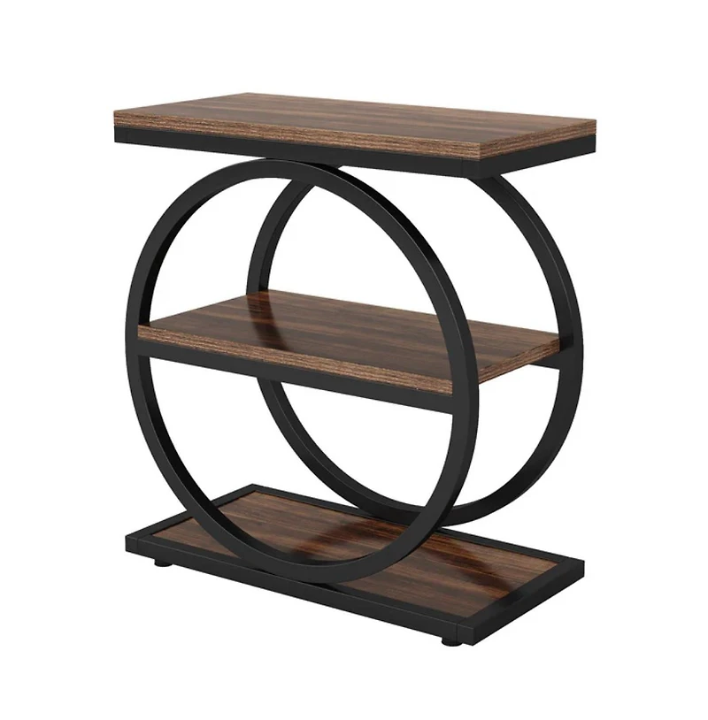 Slickblue 3 Tier End Table with Round Metal Frame for Living Room