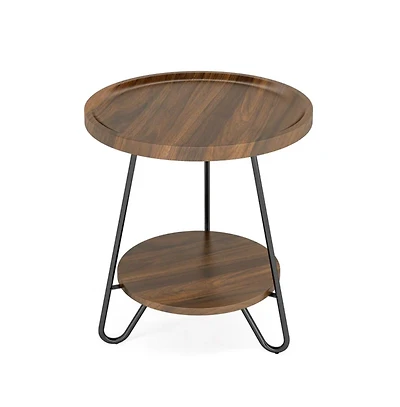 Slickblue 2-Tier Round End Table, Accent Side Table with Metal Legs