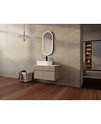 Sillysis Inch Wall Mounted Bathroom Vanity with Ceramic Sink, Storage Drawers and Wood Grain Finish for Modern Bathrooms