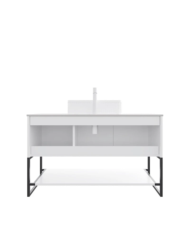 Sillysis Inch Freestanding Bathroom Vanity with Ceramic Basin, Carrara Sintered Stone Top, Soft Close Storage, Pre-assembled