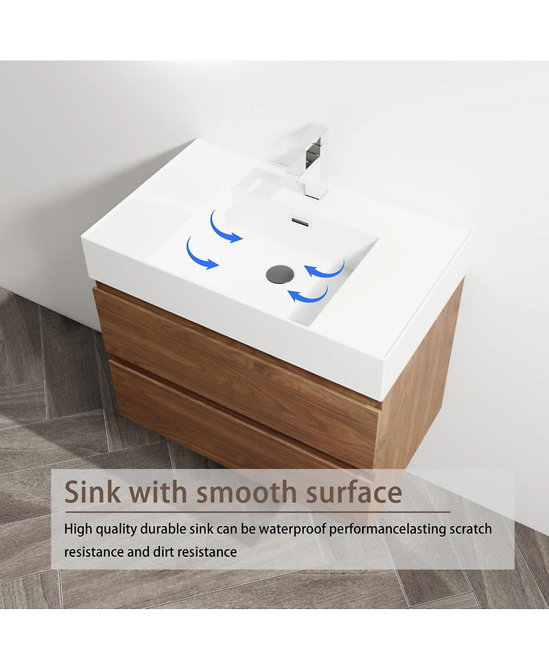 Sillysis Inch Wall Mounted Bathroom Vanity with Resin Sink, Soft Close Drawers