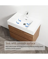 Sillysis Inch Wall Mounted Bathroom Vanity with Resin Sink, Soft Close Drawers
