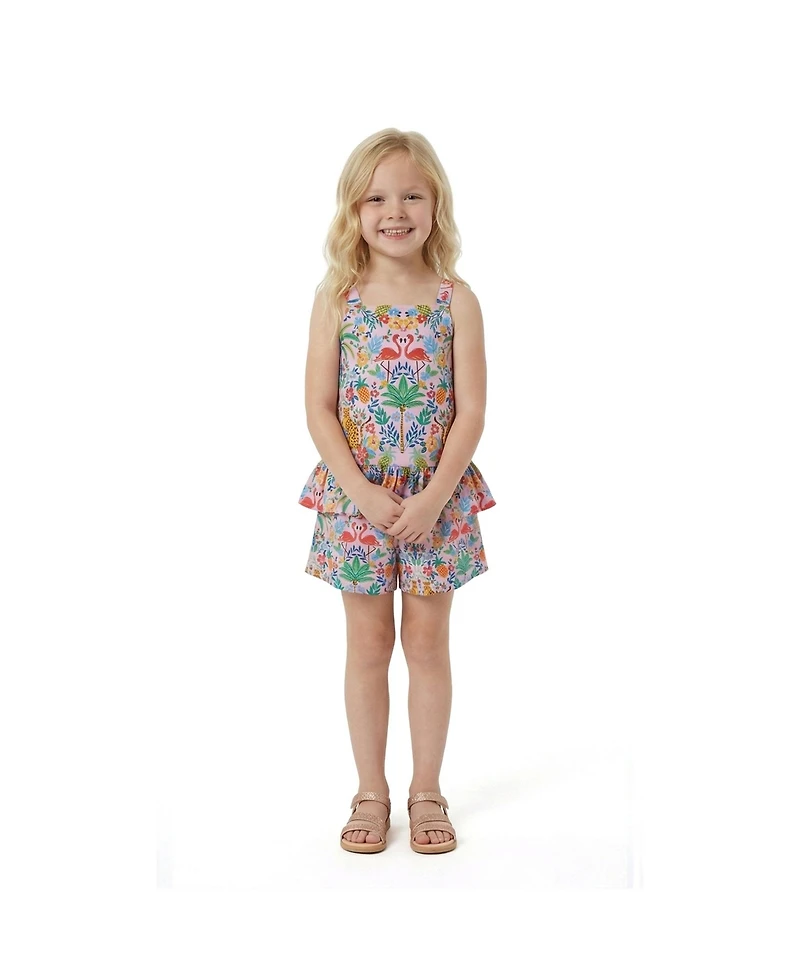 Andy & Evan Toddler Girls Cheetah Textured Cotton Poplin Top and Short Set