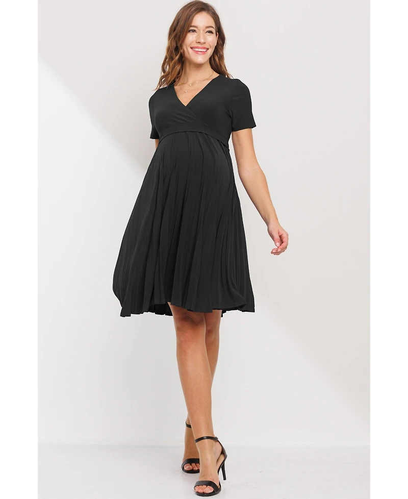 Hello Miz Maternity A-Line Pleated V-Neck Nursing Dress