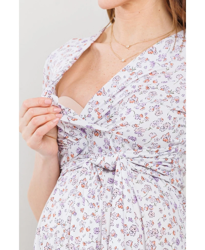 Hello Miz Maternity Floral Wrap Nursing Dress with Tie Waist