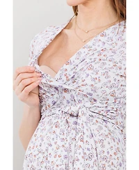 Hello Miz Maternity Floral Wrap Nursing Dress with Tie Waist