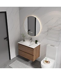 Sillysis Inch Wall Mounted Bathroom Vanity with Ceramic Sink, Soft Close Drawers and Wood Grain Plywood for Modern Bathrooms