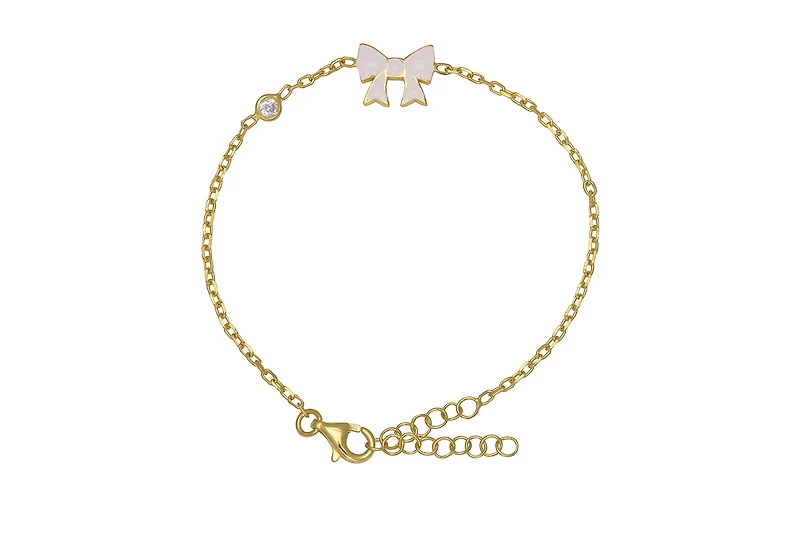 Lily Nily Enamel Bow and Cubic Zirconia Bezel Station Chain Link Bracelet in 14K Gold over Sterling Silver
