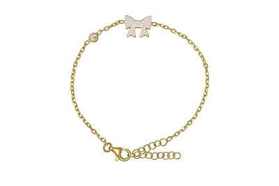 Lily Nily Enamel Bow and Cubic Zirconia Bezel Station Chain Link Bracelet in 14K Gold over Sterling Silver