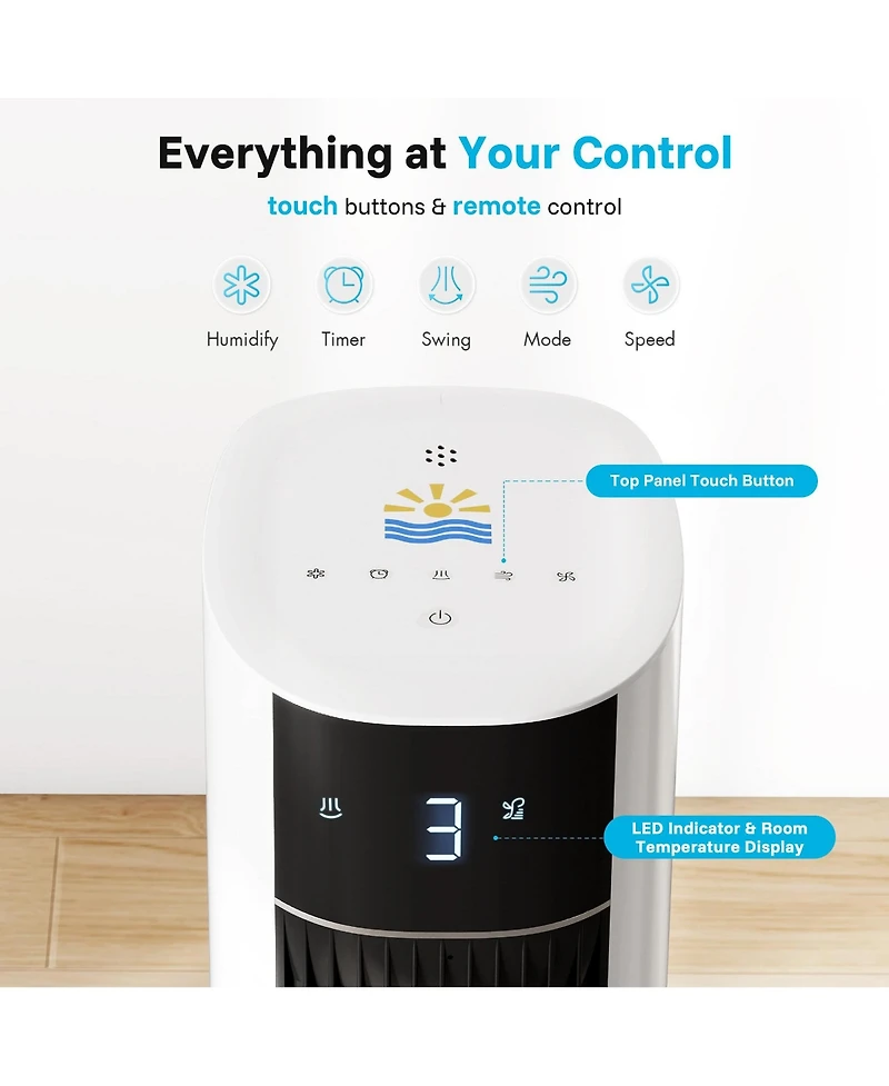 Etust Bladeless Tower Fan with Water Tank and 2 Ice Packs, Oscillating Air Cooler Fan with Remote Control