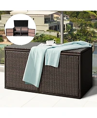 Gymax 73 Gallon Rattan Storage Box Outdoor Patio Container Seat with Door