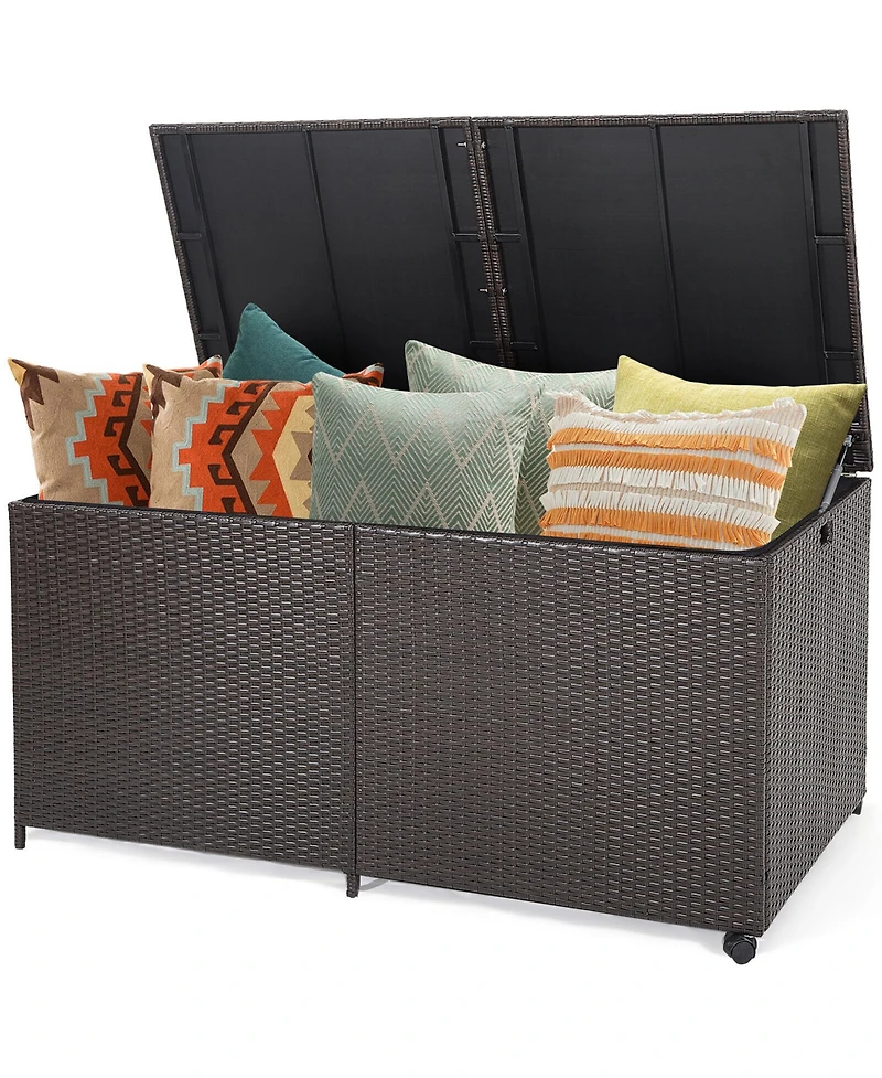 Gymax Patio 175 Gallon Rattan Wicker Storage Deck Box Container Wheels w/ Liner Garden