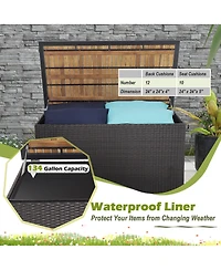 Gymax 134 Gallon Patio Wicker Storage Deck Box with Solid Acacia Wood Backyard