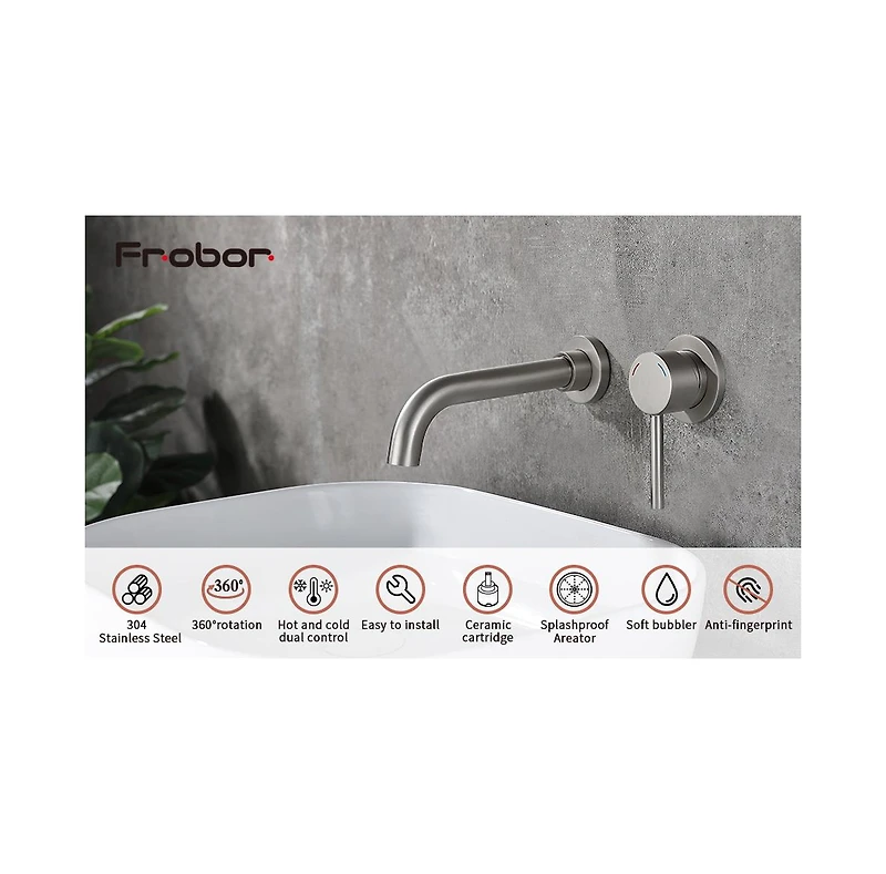 Phying Wall Mount Faucet for Bathroom Sink or Bathtub, Single Handle 2 Holes Brass Rough-in Valve Included, Brushed Nickel