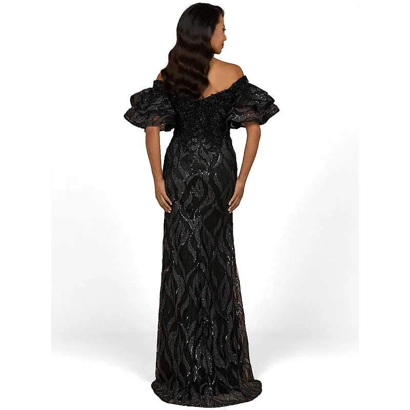 Lara Women's Illusion Neck, Long Bell Sleeve Gown