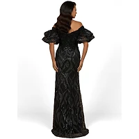 Lara Women's Illusion Neck, Long Bell Sleeve Gown