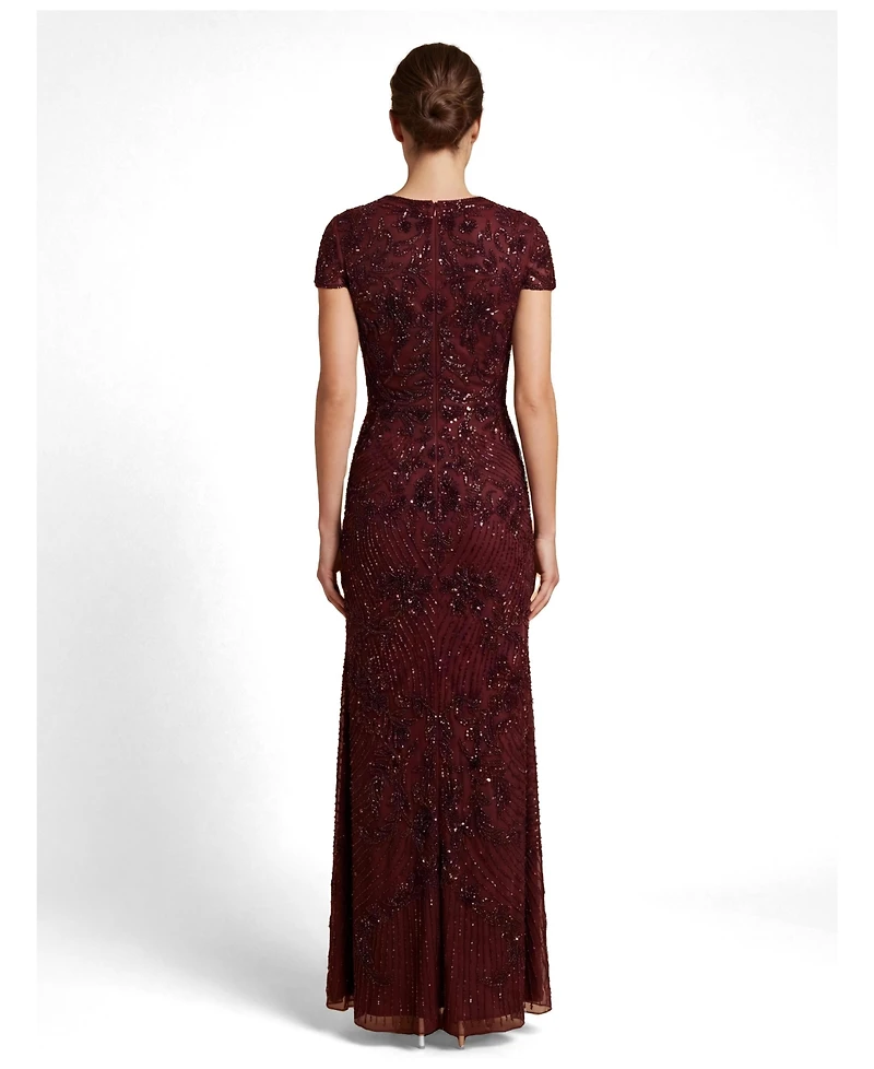 Lara Women's Beaded Cap Sleeve Gown