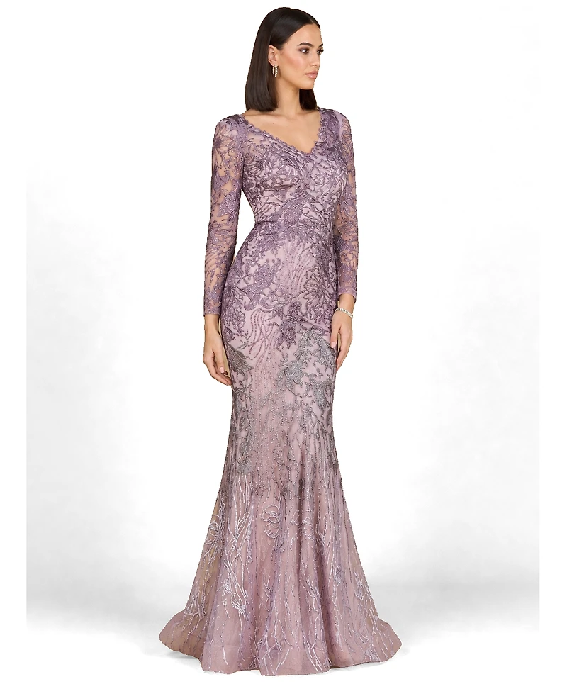 Lara Women's Long Sleeve V-Neck Mermaid Gown