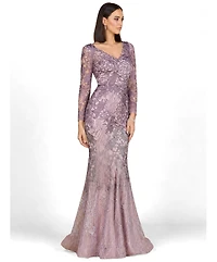 Lara Women's Long Sleeve V-Neck Mermaid Gown