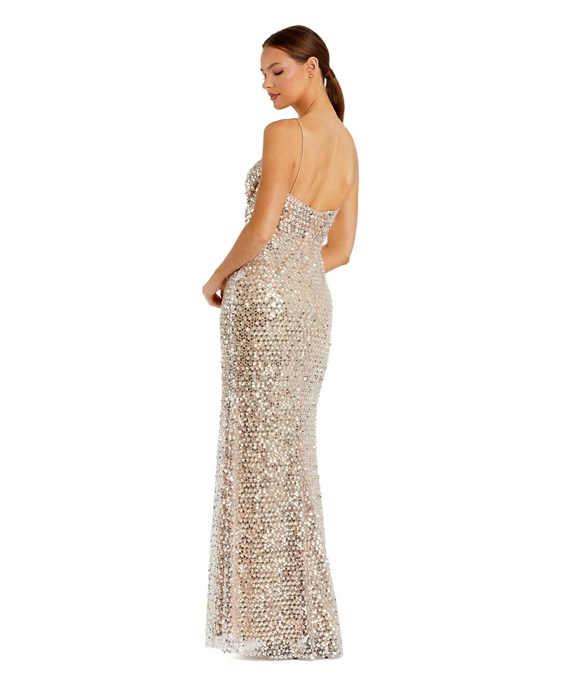 Mac Duggal Women's Mirror Embellished Bustier Mesh Gown