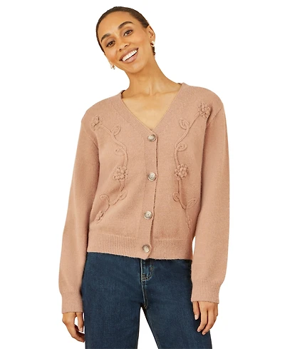 Yumi Women's Floral Embroidered Relaxed Fit Cardigan