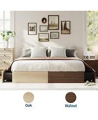 homfan Wood Platform Bed Frame with 2 Storage Drawers, No Headboard, Wood Slat Support, No Box Spring Needed
