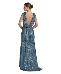 Mac Duggal Petite Sleeveless Sequin Cowl Back Evening Gown