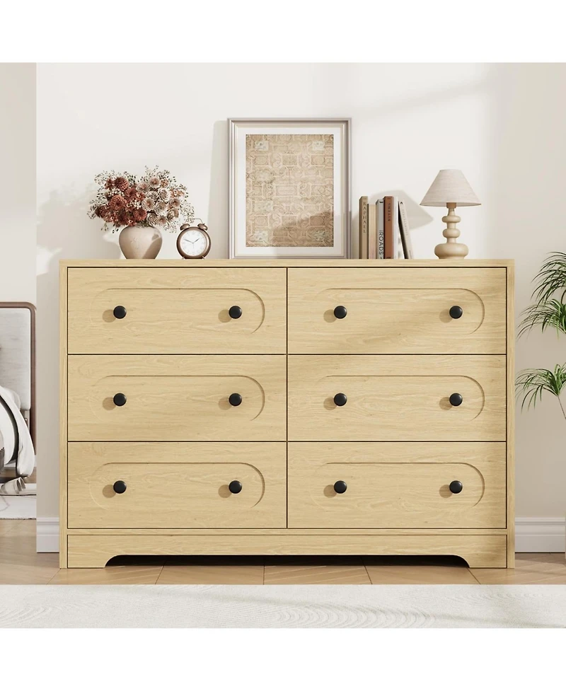 gaomon 6-Drawer Wood Dresser with Handles - Sturdy Vertical Storage Chest for Bedroom, Hallway, Closet - Modern Wooden Tower Drawer Unit