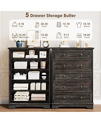 gaomon 5 Drawer Dresser for Bedroom - Vertical Chest of Drawers, Farmhouse Tall Cabinet Organizer Living Room, Hallway