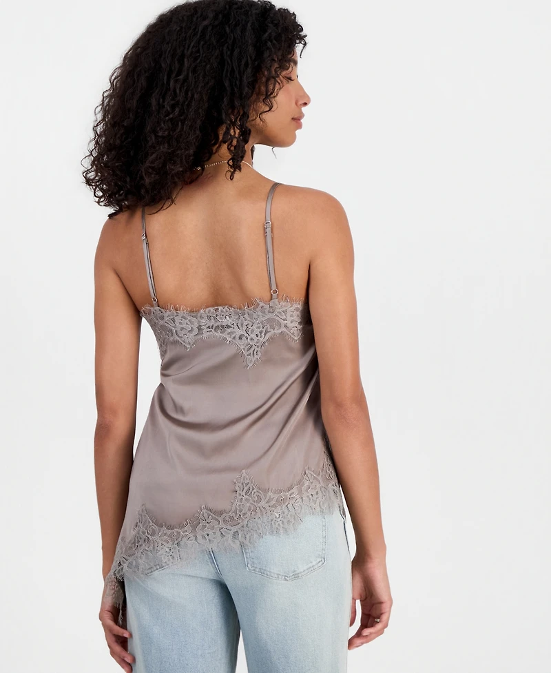 Madden Girl Juniors' Satin Lace-Trim Asymmetric Cami