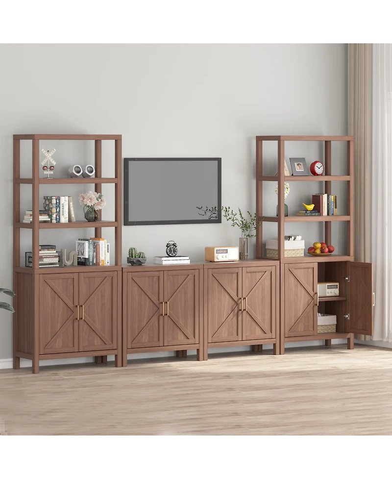 Homfan Double Door Storage Cabinet with Classic X-Shaped Accent Doors, Freestanding Organizer Cabinet for Living Room Entryway Kitchen