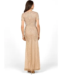 Lara Women's Short Sleeve Sheath Beaded Gown