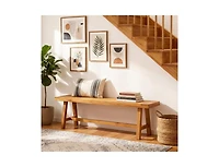Slickblue Wooden Bench Seat for 3 People Sturdy Solid Wood Design
