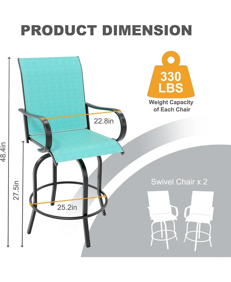 gaomon All-Weather Textilene Fabric Outdoor Swivel Bar Stools - Bar Height Chairs with High Back and Armrest, 360 Degrees Swivel for Patio and Deck