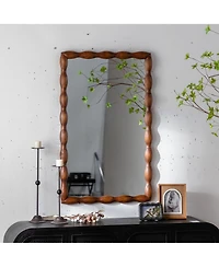 Phying Mid Century Modern Mirror Swirl Wood Frame Brown Decorative Wall Mounted Mirror for Home Bedroom Living Room