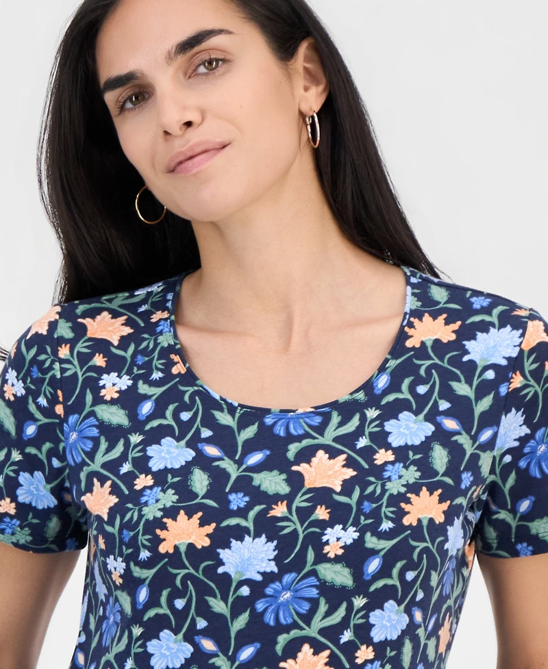 Style & Co Petite Soft Flora Scoop-Neck Short-Sleeve Top, Macy's Exclusive