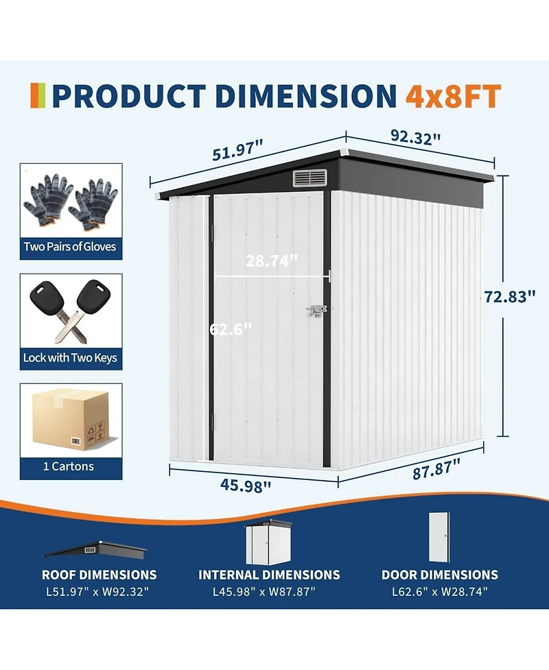 gaomon Lean-To Outdoor Storage Shed, Heavy Duty Galvanized Steel Metal Shed with Lockable Double Doors Air Vents and Sloped Roof, Space-Saving