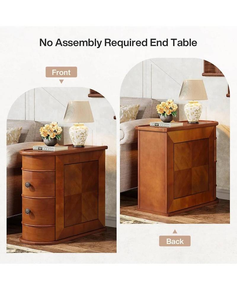 Slickblue Sofa Side Table with 2 Drawers for Bedroom and Living Room