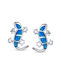 Bling Jewelry Iridescent Created Opal Inlay Garden Gecko Lounge Lizard Stud Earrings Sterling Silver