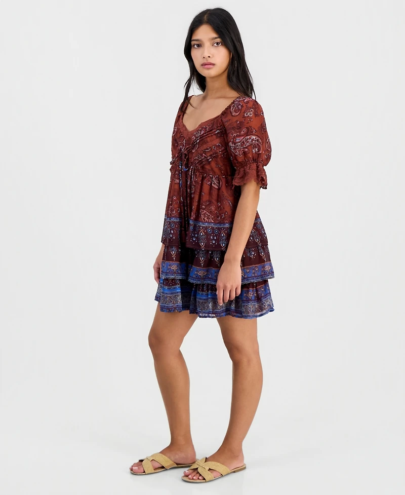 And Now This Petite Paisley Puff-Sleeve Mini Dress, Macy's Exclusive
