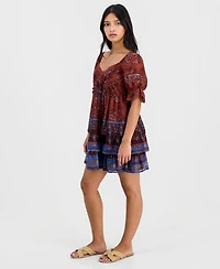 And Now This Petite Paisley Puff-Sleeve Mini Dress, Macy's Exclusive