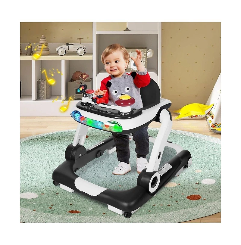 Kinder King 5-in-1 Baby Activity Walker with Music and Lights, Adjustable Height Safety Bumper